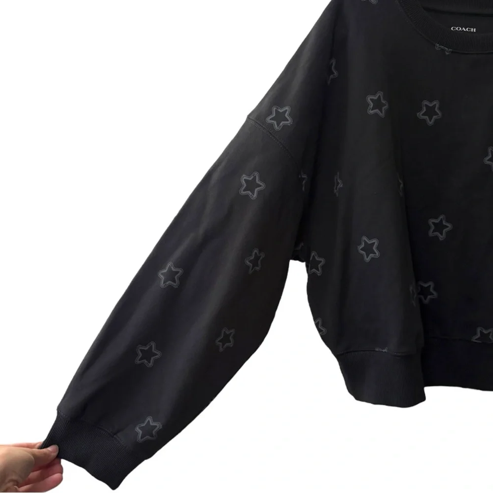 Coach‎ Women’s Star Cropped Crewneck Sweatshirt Embroidered Silver Size Large